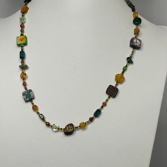Artisan beaded necklace costume jewelry natural nature neutral burnished silver - Picture 3 of 10